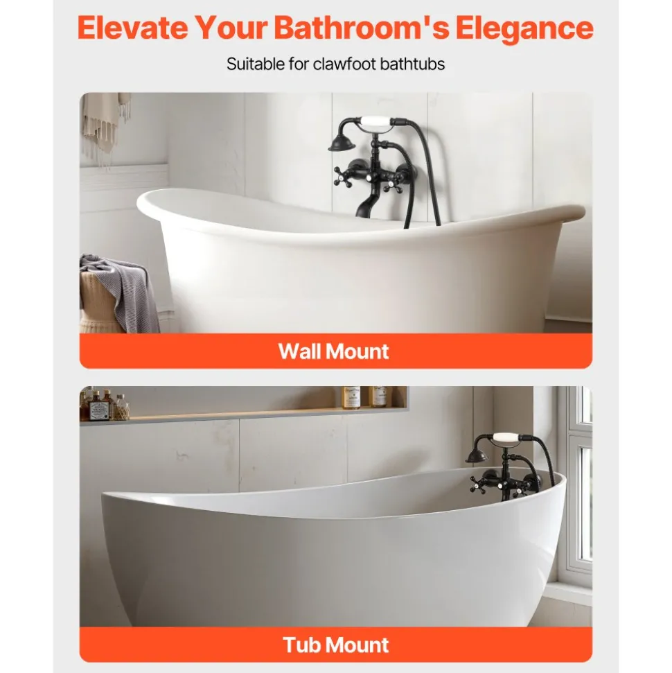 VEVOR Clawfoot Tub Faucet, Wall Mount Bathtub Faucets with Handheld Shower, Vintage Matte Black Clawfoot Tub Filler Faucet Shower Kit with Adjustable Swing Arms & 360° Rotation Spout for Bathtubs