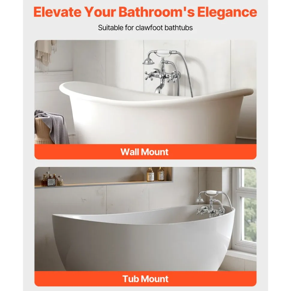 VEVOR Clawfoot Tub Faucet, Wall Mount Bathtub Faucets with Handheld Shower, Vintage Polished Chrome Clawfoot Tub Filler Faucet Shower Kit with Adjustable Swing Arms & 360° Rotation Spout for Bathtubs