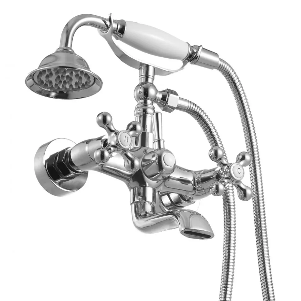 VEVOR Clawfoot Tub Faucet, Wall Mount Bathtub Faucets with Handheld Shower, Vintage Polished Chrome Clawfoot Tub Filler Faucet Shower Kit with Adjustable Swing Arms & 360° Rotation Spout for Bathtubs