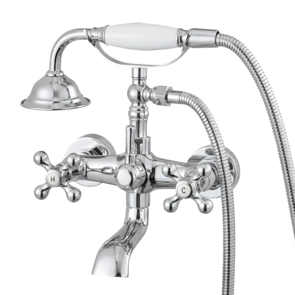 VEVOR Clawfoot Tub Faucet, Wall Mount Bathtub Faucets with Handheld Shower, Vintage Polished Chrome Clawfoot Tub Filler Faucet Shower Kit with Adjustable Swing Arms & 360° Rotation Spout for Bathtubs
