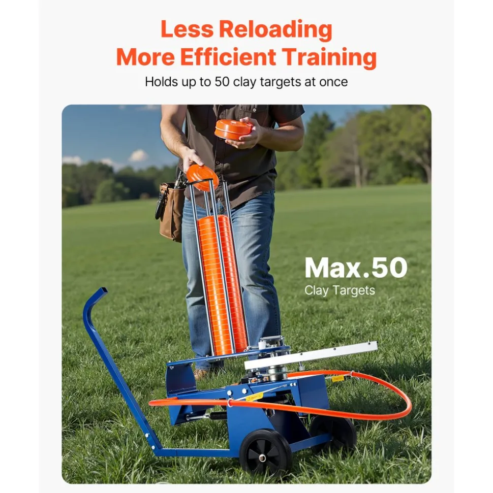 VEVOR Clay Target Thrower, Max 50 Clays Pigeon Thrower, 55+ Yards Automatic Skeet and Trap Launcher on Wheels - with Adjustable Angle, Foot Pedal & Pull Handle for Clays Throwing Shooting Sports