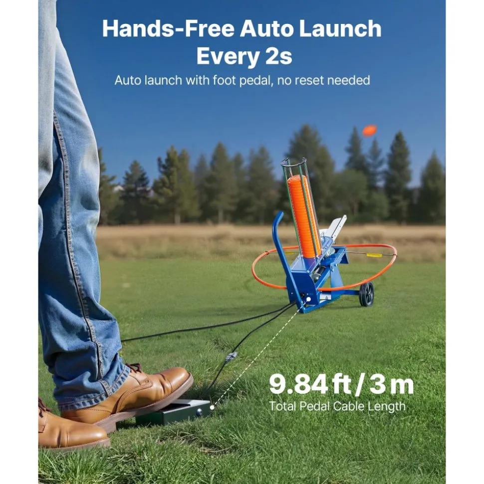 VEVOR Clay Target Thrower, Max 50 Clays Pigeon Thrower, 55+ Yards Automatic Skeet and Trap Launcher on Wheels - with Adjustable Angle, Foot Pedal & Pull Handle for Clays Throwing Shooting Sports
