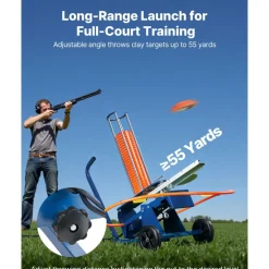 VEVOR Clay Target Thrower, Max 50 Clays Pigeon Thrower, 55+ Yards Automatic Skeet and Trap Launcher on Wheels - with Adjustable Angle, Foot Pedal & Pull Handle for Clays Throwing Shooting Sports
