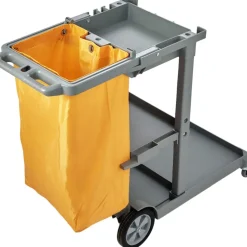 VEVOR Cleaning Cart, 3-Shelf Commercial Janitorial Cart, 200 lbs Capacity Plastic Housekeeping Cart, with 25 Gallon PVC Bag, 47