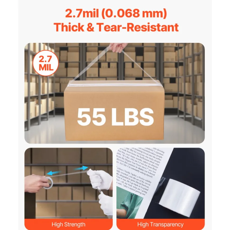 VEVOR Clear Packing Tape, 1.5 inches Core, 6 Rolls 1.88 Inches x 25 Yards Packing Tape with Dispenser, 2.7 Mil Heavy Duty Packaging Tape Designed for Moving, Storage and Packing, Shipping and Mailing