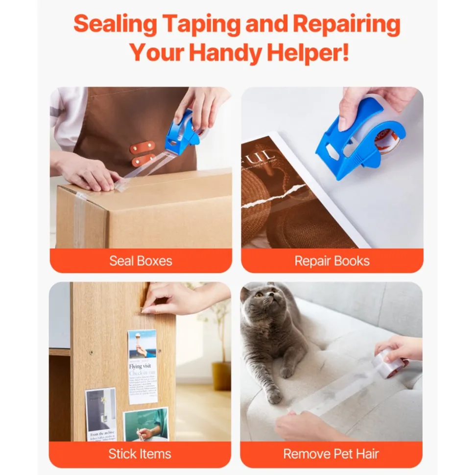 VEVOR Clear Packing Tape, 1.5 inches Core, 6 Rolls 1.88 Inches x 25 Yards Packing Tape with Dispenser, 2.7 Mil Heavy Duty Packaging Tape Designed for Moving, Storage and Packing, Shipping and Mailing