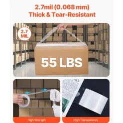 VEVOR Clear Packing Tape, 3 inches Core, 6 Rolls 3 Inches x 65 Yards Packing Tapes, 2.7 Mil Thick, Heavy Duty Packaging Tape Designed for Moving, Storage and Packing, Shipping and Mailing, Office