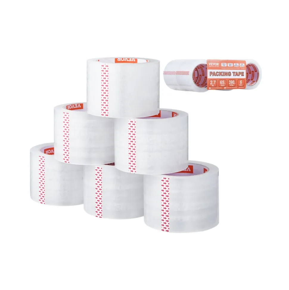 VEVOR Clear Packing Tape, 3 inches Core, 6 Rolls 3 Inches x 65 Yards Packing Tapes, 2.7 Mil Thick, Heavy Duty Packaging Tape Designed for Moving, Storage and Packing, Shipping and Mailing, Office