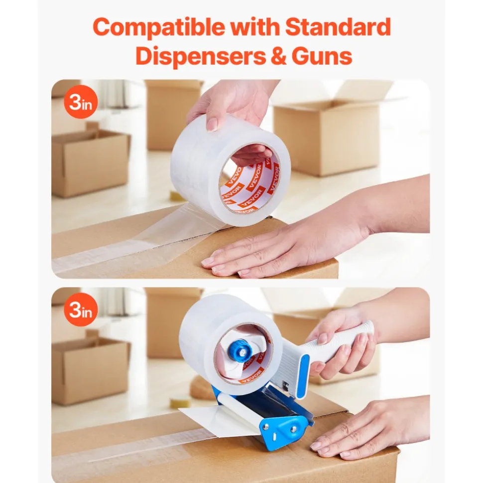 VEVOR Clear Packing Tape, 3 inches Core, 6 Rolls 3 Inches x 65 Yards Packing Tapes, 2.7 Mil Thick, Heavy Duty Packaging Tape Designed for Moving, Storage and Packing, Shipping and Mailing, Office