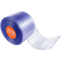 VEVOR Clear PVC Strip Curtain, 150 ft Length x 12 in Width, Ribbed Plastic Door Strip Bulk Roll, Walk in Freezer Cooler Curtain Strips for Doorways of Supermarket, Garage, Warehouse, Pet Animal House