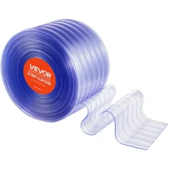 VEVOR Clear PVC Strip Curtain, 150 ft Length x 12 in Width, Ribbed Plastic Door Strip Bulk Roll, Walk in Freezer Cooler Curtain Strips for Doorways of Supermarket, Garage, Warehouse, Pet Animal House