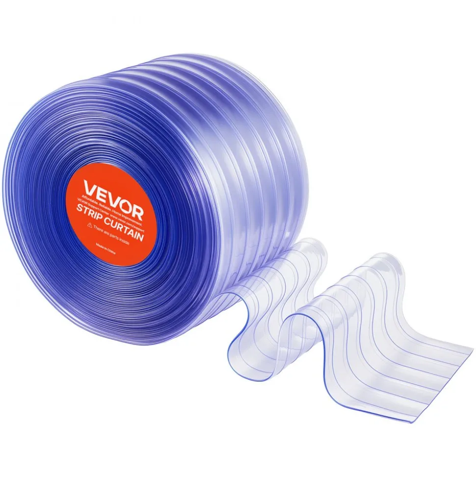 VEVOR Clear PVC Strip Curtain, 150 ft Length x 12 in Width, Ribbed Plastic Door Strip Bulk Roll, Walk in Freezer Cooler Curtain Strips for Doorways of Supermarket, Garage, Warehouse, Pet Animal House