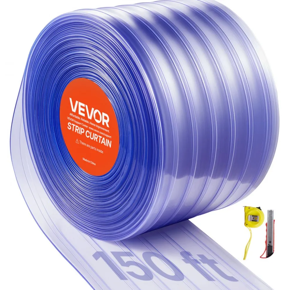 VEVOR Clear PVC Strip Curtain, 150 ft Length x 12 in Width, Ribbed Plastic Door Strip Bulk Roll, Walk in Freezer Cooler Curtain Strips for Doorways of Supermarket, Garage, Warehouse, Pet Animal House