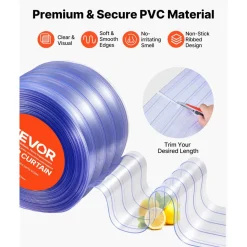 VEVOR Clear PVC Strip Curtain, 50 ft Length x 8 in Width, Ribbed Plastic Door Strip Bulk Roll, Walk in Freezer Cooler Curtain Strips for Doorways of Supermarket, Garage, Warehouse, Pet Animal House