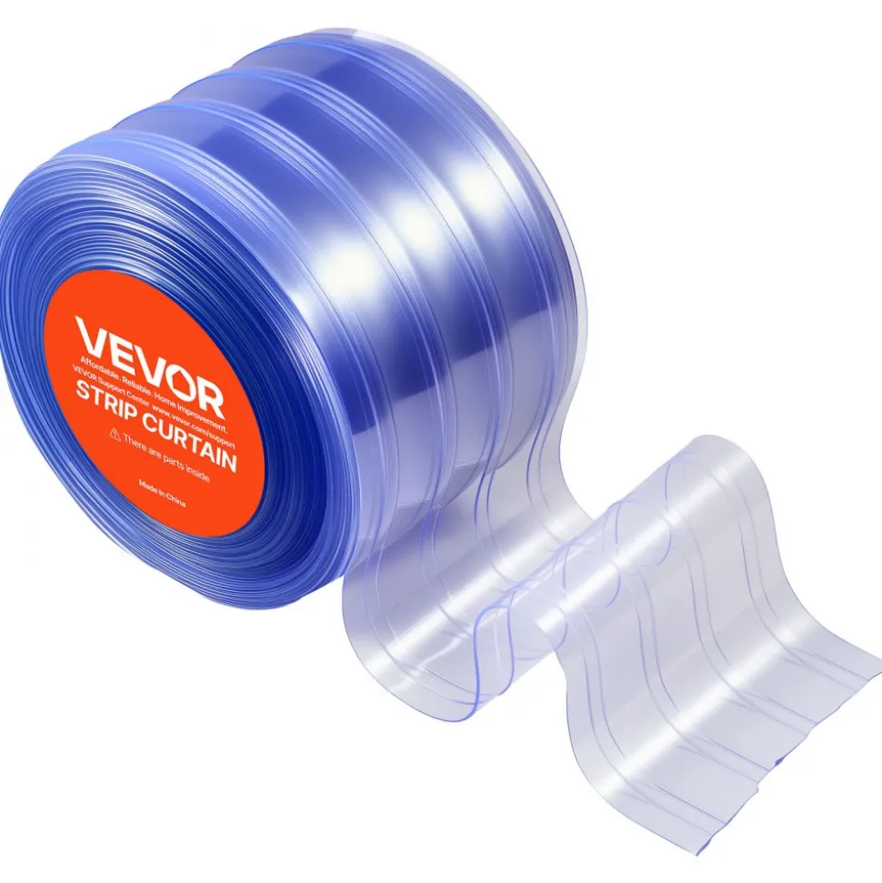 VEVOR Clear PVC Strip Curtain, 50 ft Length x 8 in Width, Ribbed Plastic Door Strip Bulk Roll, Walk in Freezer Cooler Curtain Strips for Doorways of Supermarket, Garage, Warehouse, Pet Animal House