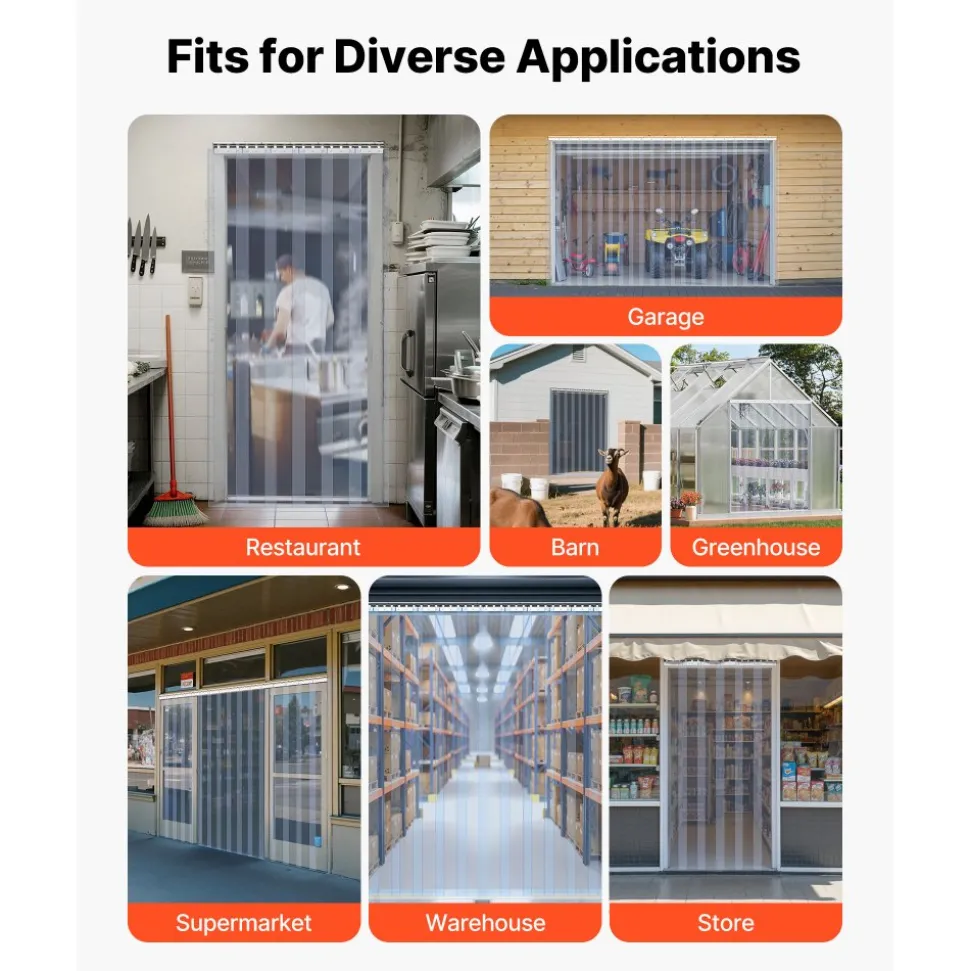 VEVOR Clear PVC Strip Curtain, 50 ft Length x 8 in Width, Plastic Door Strip Bulk Roll, Walk in Freezer Cooler Curtain Strips for Doorways of Supermarket, Garage, Warehouse, Barn, Pet Animal House