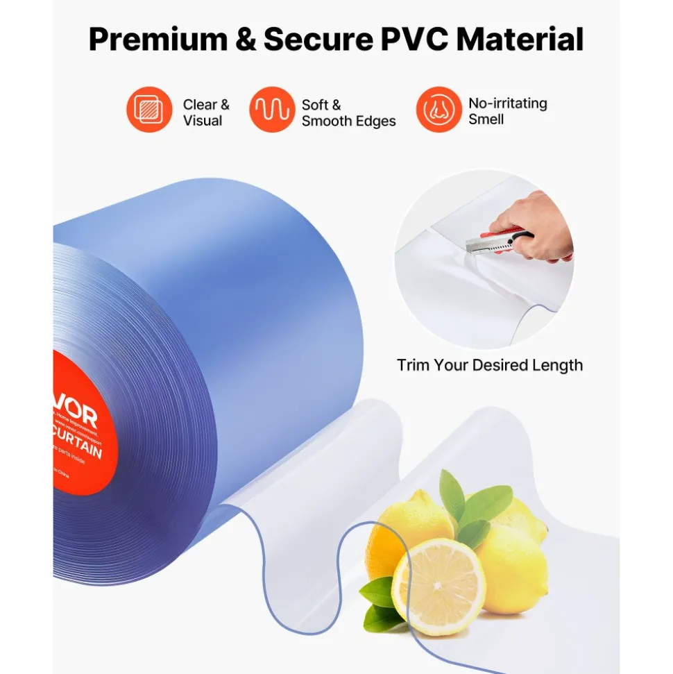 VEVOR Clear PVC Strip Curtain, 101 ft Length x 12 in Width, Plastic Door Strip Bulk Roll, Walk in Freezer Cooler Curtain Strips for Doorways of Supermarket, Garage, Warehouse, Barn, Pet Animal House