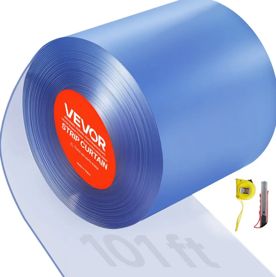 VEVOR Clear PVC Strip Curtain, 101 ft Length x 12 in Width, Plastic Door Strip Bulk Roll, Walk in Freezer Cooler Curtain Strips for Doorways of Supermarket, Garage, Warehouse, Barn, Pet Animal House