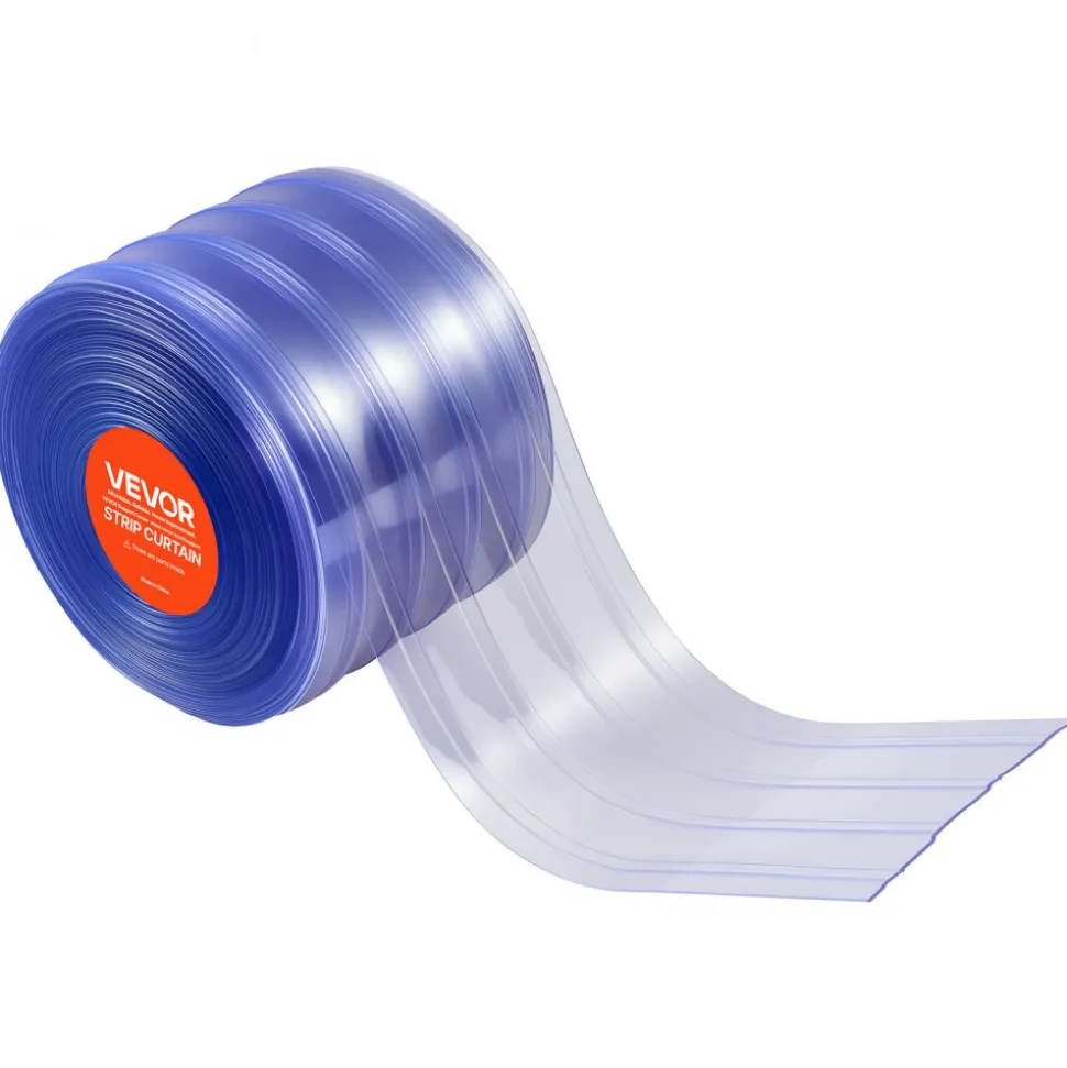 VEVOR Clear PVC Strip Curtain, 75 ft Length x 8 in Width, Ribbed Plastic Door Strip Bulk Roll, Walk in Freezer Cooler Curtain Strips for Doorways of Supermarket, Garage, Warehouse, Pet Animal House
