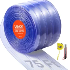 VEVOR Clear PVC Strip Curtain, 75 ft Length x 8 in Width, Ribbed Plastic Door Strip Bulk Roll, Walk in Freezer Cooler Curtain Strips for Doorways of Supermarket, Garage, Warehouse, Pet Animal House