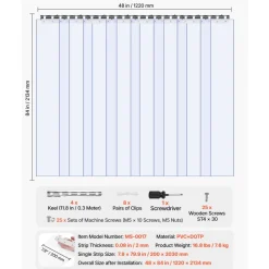 VEVOR Clear PVC Strip Curtain, 84 in Height x 48 in Width x 0.08 in Thickness, 8 PCS Walk in Freezer Cooler Curtain Strips, Smooth Waterproof Plastic Door Strips for Warehouse, Freezer, Garage Doors