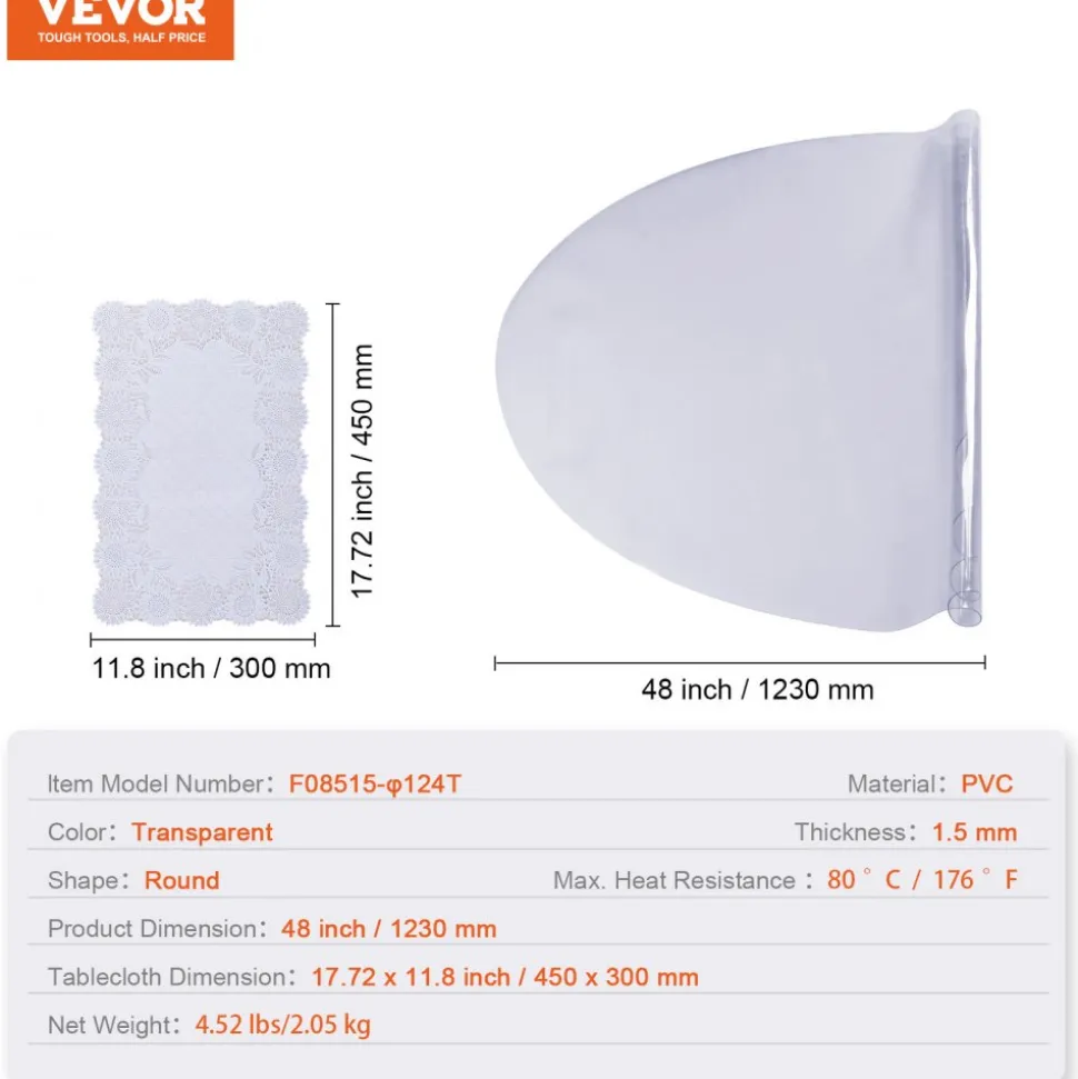VEVOR Clear Table Cover Protector, 18" x 36" Rectangle Table Cover, 1.5 mm Thick PVC Plastic Tablecloth, Waterproof Desktop Protector for Writing Desk, Coffee Table, Dining Room Table