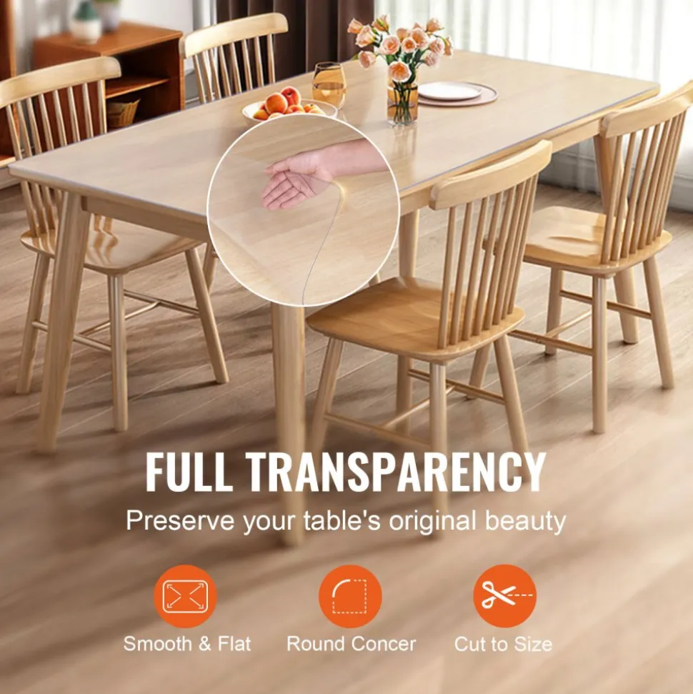 VEVOR Clear Table Cover Protector, 36" x 72" Rectangle Table Cover, 1.5 mm Thick PVC Plastic Tablecloth, Waterproof Desktop Protector for Writing Desk, Coffee Table, Dining Room Table