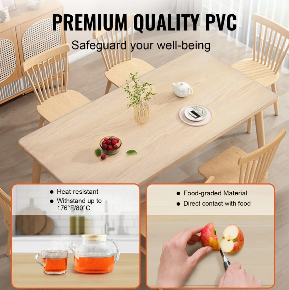 VEVOR Clear Table Cover Protector, 36" x 72" Rectangle Table Cover, 1.5 mm Thick PVC Plastic Tablecloth, Waterproof Desktop Protector for Writing Desk, Coffee Table, Dining Room Table