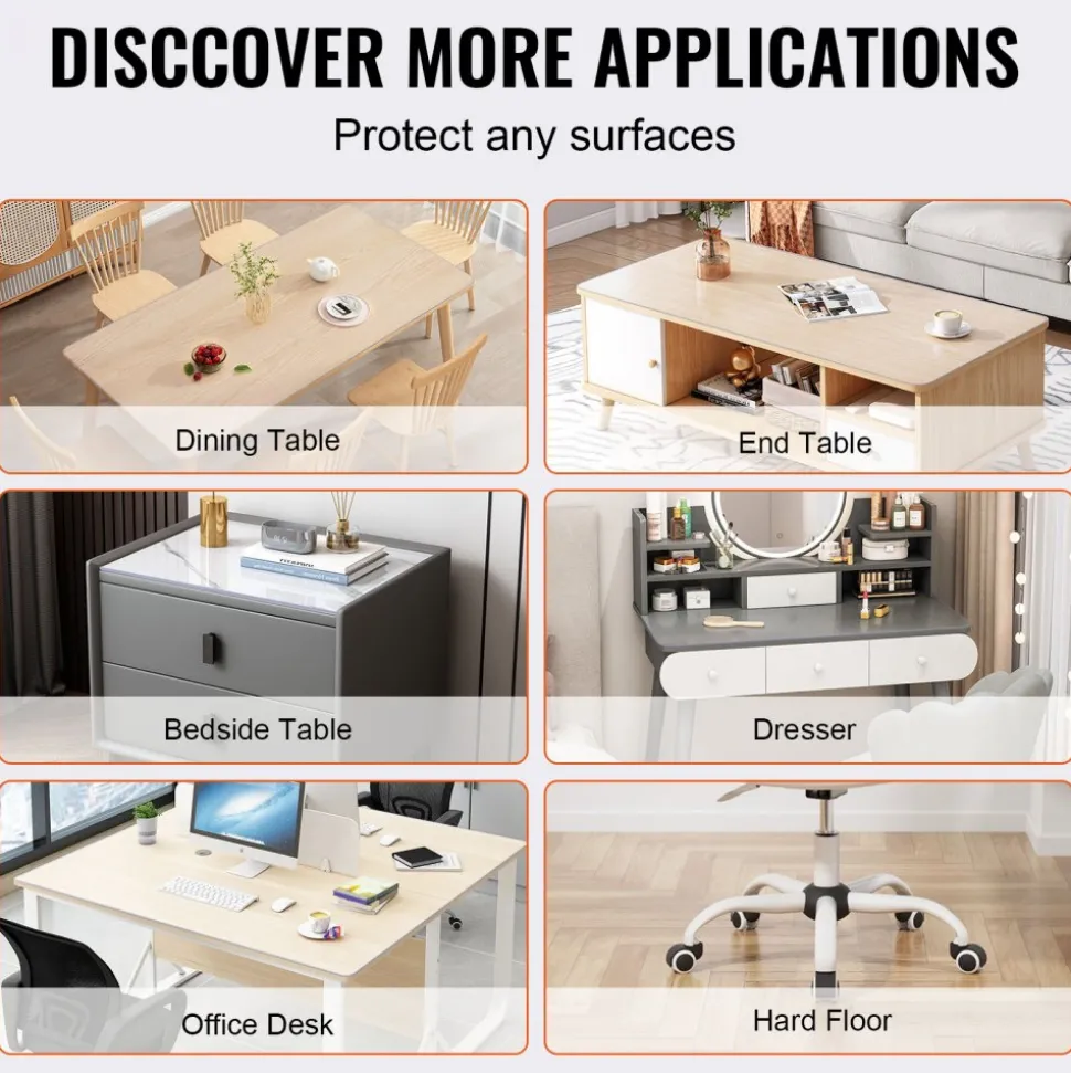 VEVOR Clear Table Cover Protector, 36" x 72" Rectangle Table Cover, 1.5 mm Thick PVC Plastic Tablecloth, Waterproof Desktop Protector for Writing Desk, Coffee Table, Dining Room Table