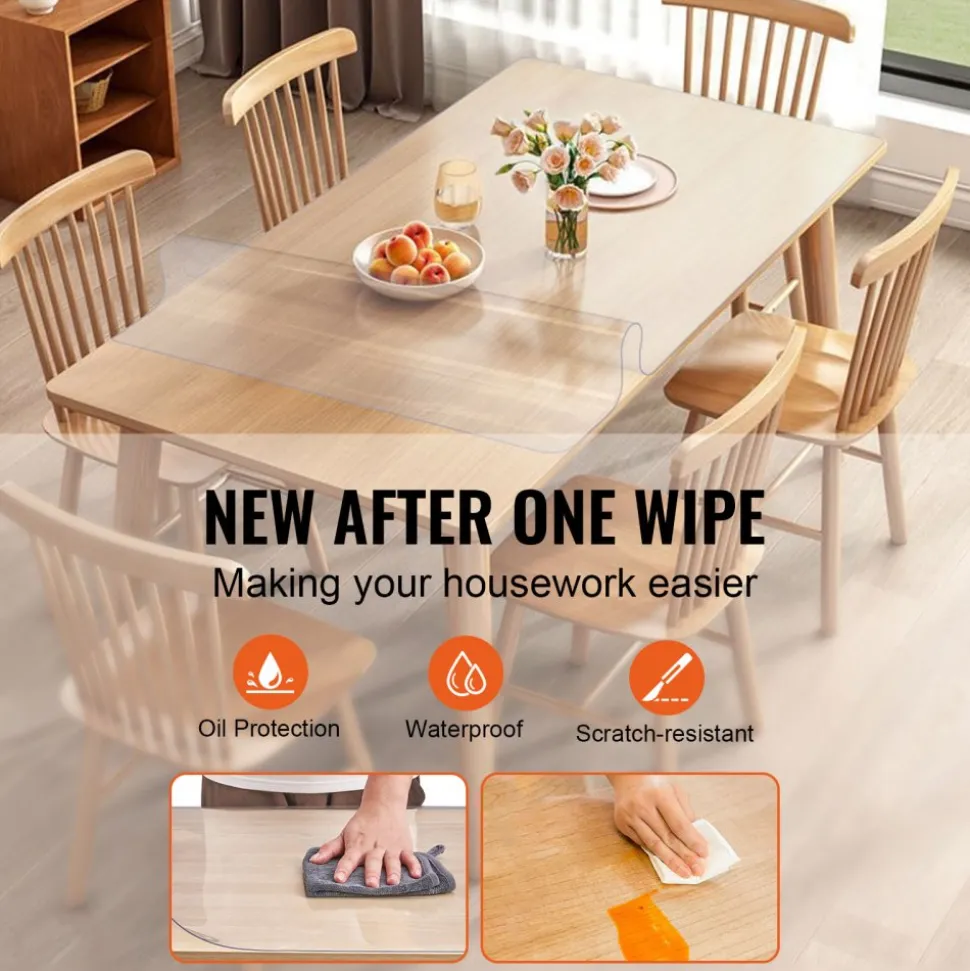 VEVOR Clear Table Cover Protector, 36" x 72" Rectangle Table Cover, 1.5 mm Thick PVC Plastic Tablecloth, Waterproof Desktop Protector for Writing Desk, Coffee Table, Dining Room Table