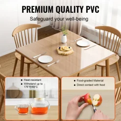 VEVOR Clear Table Cover Protector, 12" x 12"/305 x 305 mm Table Cover, 1.5 mm Thick PVC Plastic Tablecloth, Waterproof Desktop Protector for Writing Desk, Coffee Table, Dining Room Table