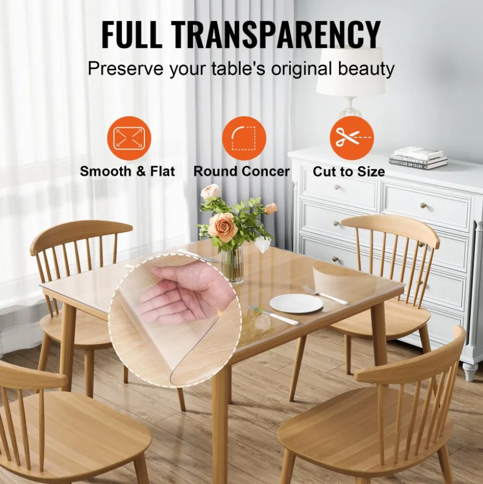 VEVOR Clear Table Cover Protector, 12" x 12"/305 x 305 mm Table Cover, 1.5 mm Thick PVC Plastic Tablecloth, Waterproof Desktop Protector for Writing Desk, Coffee Table, Dining Room Table