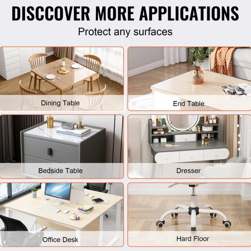 VEVOR Clear Table Cover Protector, 12" x 12"/305 x 305 mm Table Cover, 1.5 mm Thick PVC Plastic Tablecloth, Waterproof Desktop Protector for Writing Desk, Coffee Table, Dining Room Table