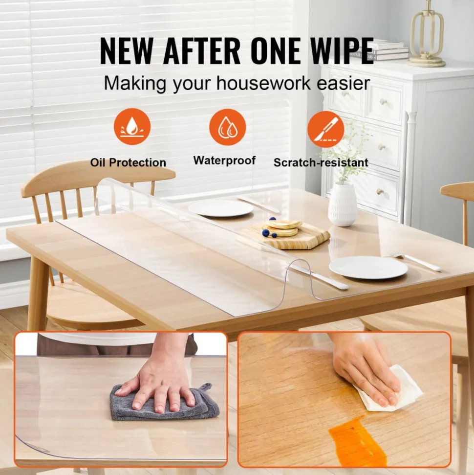 VEVOR Clear Table Cover Protector, 12" x 12"/305 x 305 mm Table Cover, 1.5 mm Thick PVC Plastic Tablecloth, Waterproof Desktop Protector for Writing Desk, Coffee Table, Dining Room Table