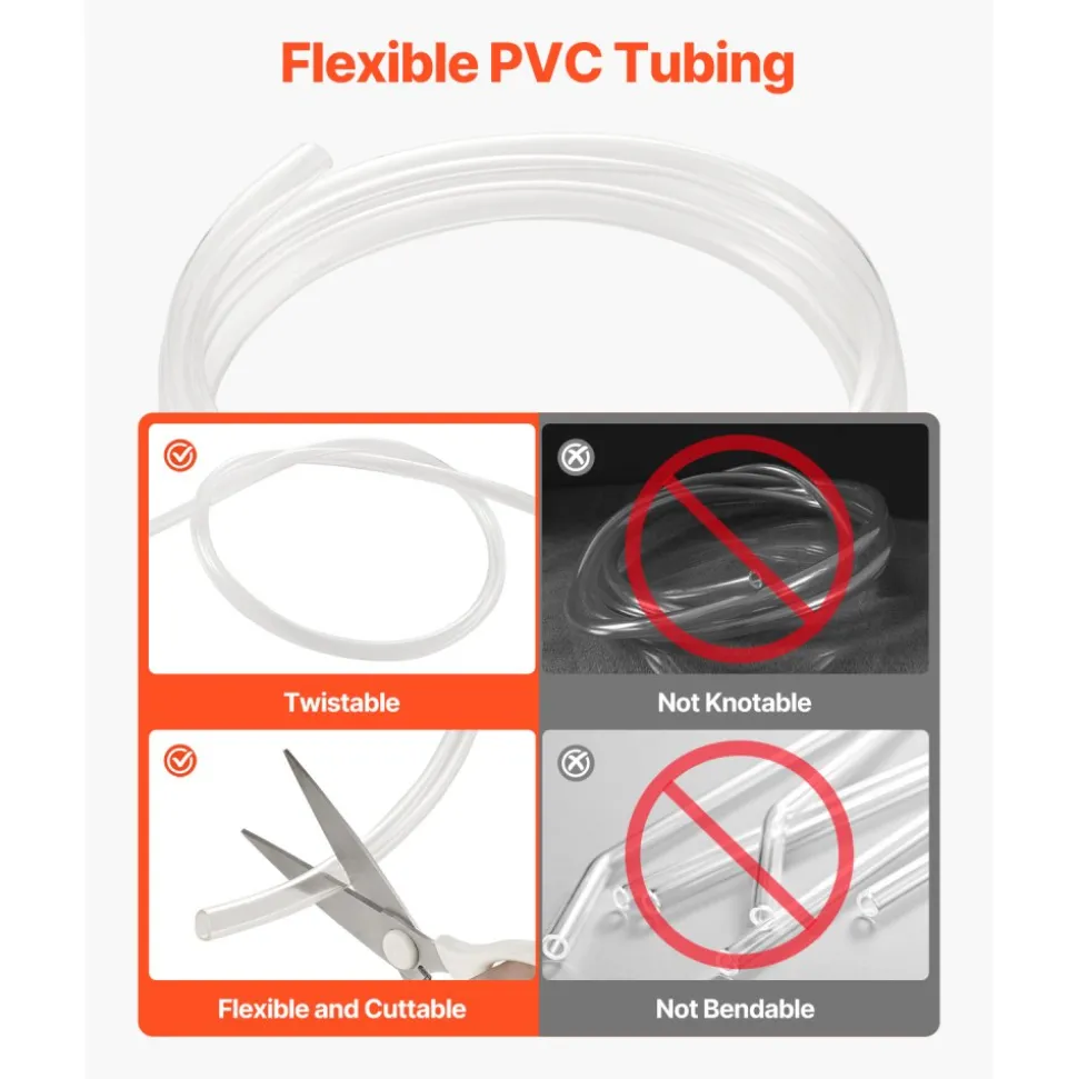VEVOR Clear Vinyl Tubing, 1/2" ID x 5/8" OD, 10FT Plastic PVC Tubing, Flexible and Cuttable Clear Hose, 1/16 in Wall Thickness, High-strength PVC Material for Aquarium Irrigation Swimming Pool Lab