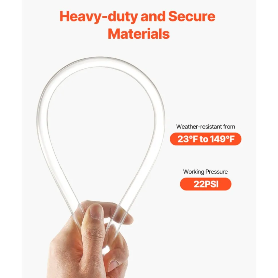 VEVOR Clear Vinyl Tubing, 1/2" ID x 5/8" OD, 10FT Plastic PVC Tubing, Flexible and Cuttable Clear Hose, 1/16 in Wall Thickness, High-strength PVC Material for Aquarium Irrigation Swimming Pool Lab