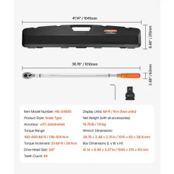VEVOR Click Torque Wrench, 3/4 Inch Drive, 100-600 lbf-ft / 136-814N.m, Dual-direction Torque Wrench Set with Dual Range Scales, 48-tooth, ±3% High Precision, Alloy Steel, for Automobile Repair
