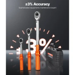 VEVOR Click Torque Wrench Set, 3 Pieces, 1/4, 3/8, 1/2 Inch Drive, 10-170 lbf-ft, 5-45 lbf-ft, 20-240 lbf-in, Dual-direction and Dual Range Scales, 72-Tooth, ±3% High Precision, for Bicycle Repair