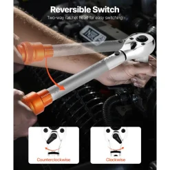 VEVOR Click Torque Wrench Set, 3/8 Inch Drive, 5-60 N.m / 3.7-44.3 lbf.ft, Dual-direction, 72-Tooth, ±3% High Precision, with Sockets, Bits, Extension Bar, Spark Plug Sockets, Adapter, Orange