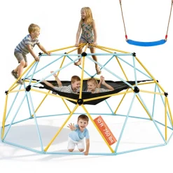 VEVOR Climbing Dome, for Kids 3 to 10 Years Old,10FT Geometric Dome Climber with Hammock and Swing, Jungle Gym Supports 750LBS and Easy Assembly, with Climbing Grip, Outdoor Backyard Play Equipment