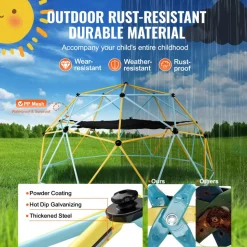 VEVOR Climbing Dome, for Kids 3 to 10 Years Old,10FT Geometric Dome Climber with Hammock and Swing, Jungle Gym Supports 750LBS and Easy Assembly, with Climbing Grip, Outdoor Backyard Play Equipment