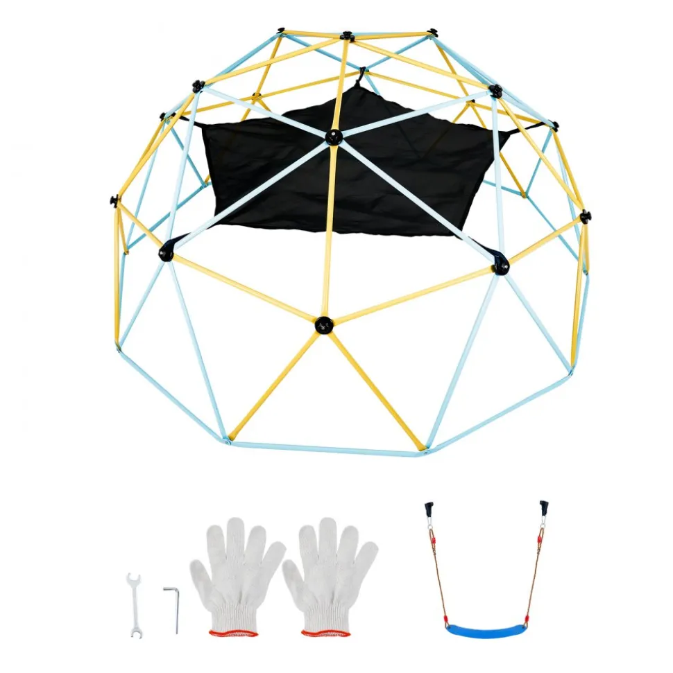 VEVOR Climbing Dome, for Kids 3 to 10 Years Old,10FT Geometric Dome Climber with Hammock and Swing, Jungle Gym Supports 750LBS and Easy Assembly, with Climbing Grip, Outdoor Backyard Play Equipment