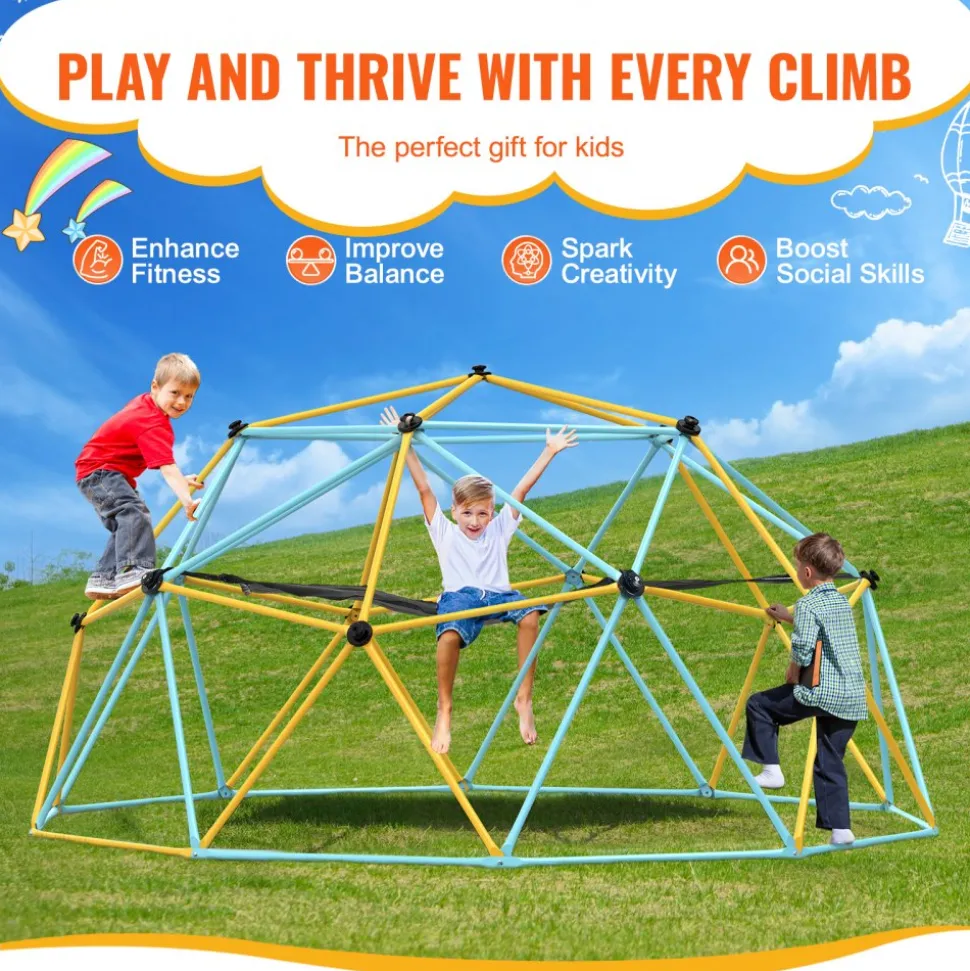 VEVOR Climbing Dome, for Kids 3 to 10 Years Old,10FT Geometric Dome Climber with Hammock and Swing, Jungle Gym Supports 750LBS and Easy Assembly, with Climbing Grip, Outdoor Backyard Play Equipment
