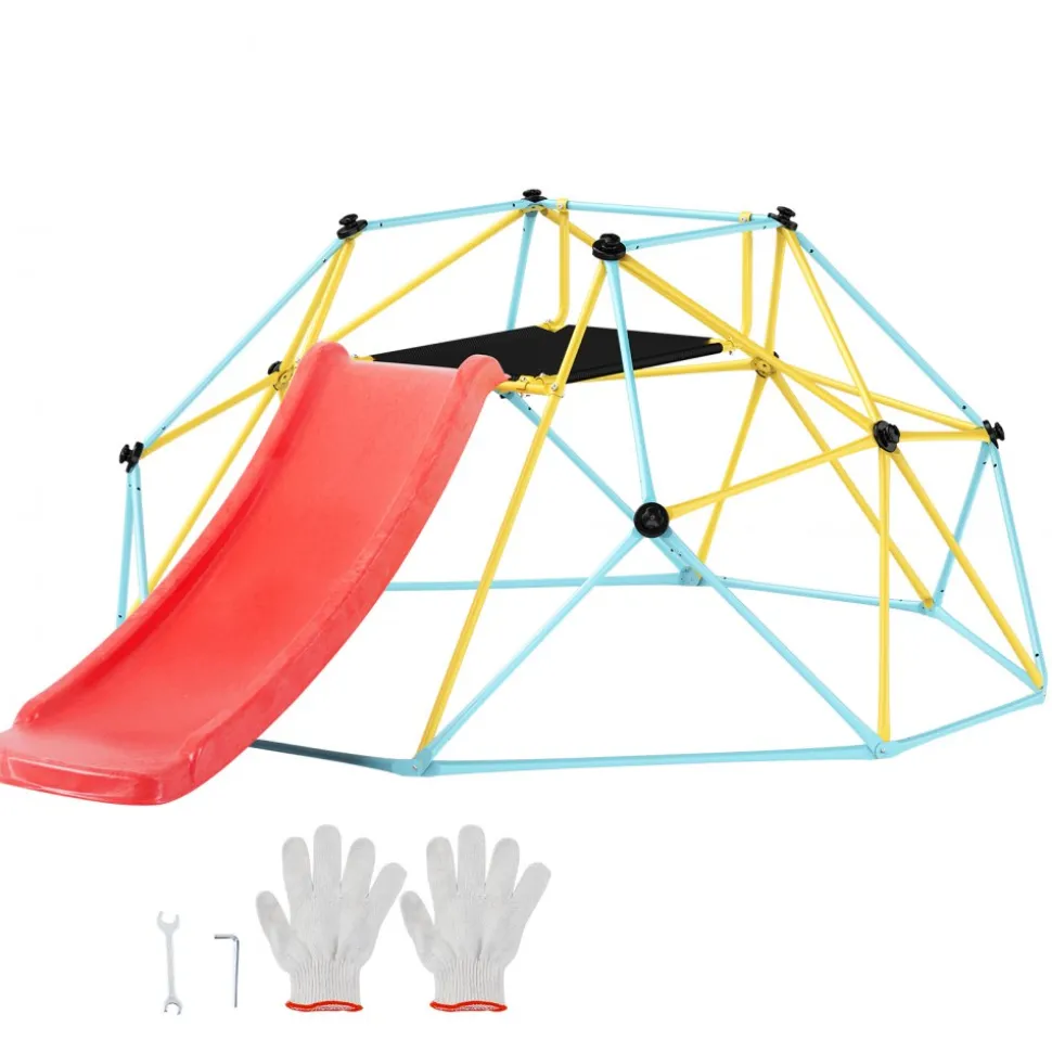 VEVOR Climbing Dome, for Kids 3 to 9 Years Old, 8FT Geometric Dome Climber with Slide,Jungle Gym Supports 600LBS and Easy Assembly, with Climbing Grip, Outdoor and Indoor Play Equipment for Kids