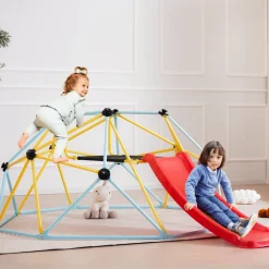 VEVOR Climbing Dome, for Kids 3 to 9 Years Old, 8FT Geometric Dome Climber with Slide,Jungle Gym Supports 600LBS and Easy Assembly, with Climbing Grip, Outdoor and Indoor Play Equipment for Kids