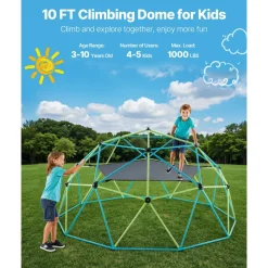 VEVOR Climbing Dome, 10FT Geometric Dome Climber with Swing & Hammock, 1000LBS Loading Kid's Jungle Gym Playground, Easy-Assembly Outdoor Backyard Climbing Equipment for Boys Girls 3 to 10 Years Old