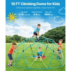 VEVOR Climbing Dome, 10FT Geometric Dome Climber with Saucer Swing, 1000LBS Loading Kid's Jungle Gym Playground, Easy-Assembly Outdoor Backyard Climbing Equipment for Boys Girls 3 to 10 Years Old
