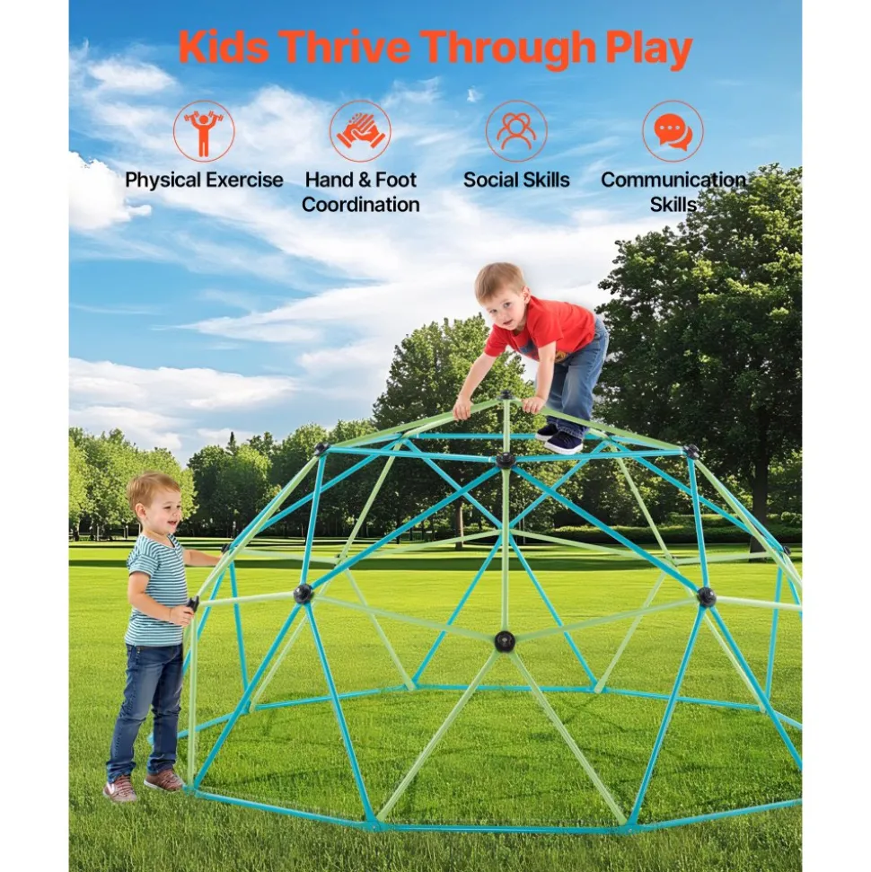 VEVOR Climbing Dome, 10FT Geometric Dome Climber with Saucer Swing, 1000LBS Loading Kid's Jungle Gym Playground, Easy-Assembly Outdoor Backyard Climbing Equipment for Boys Girls 3 to 10 Years Old