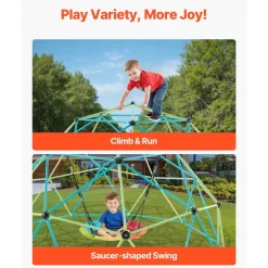 VEVOR Climbing Dome, 10FT Geometric Dome Climber with Saucer Swing, 1000LBS Loading Kid's Jungle Gym Playground, Easy-Assembly Outdoor Backyard Climbing Equipment for Boys Girls 3 to 10 Years Old