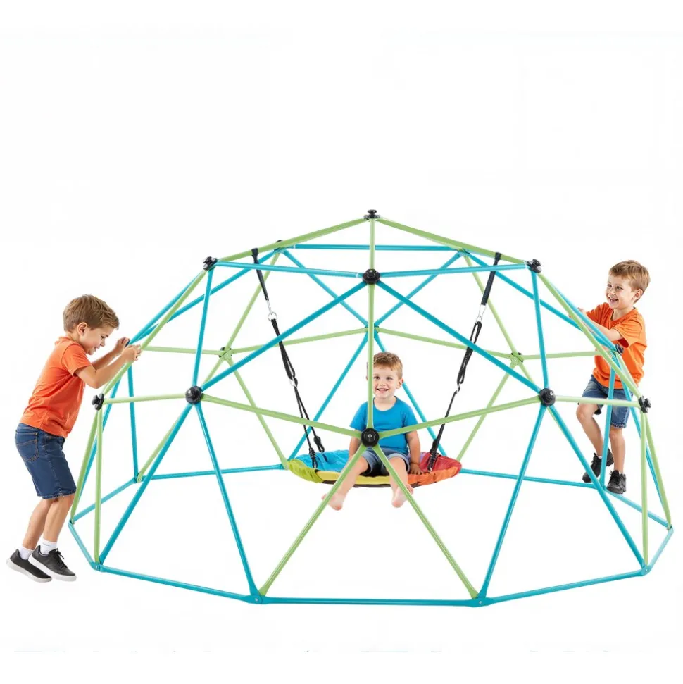 VEVOR Climbing Dome, 10FT Geometric Dome Climber with Saucer Swing, 1000LBS Loading Kid's Jungle Gym Playground, Easy-Assembly Outdoor Backyard Climbing Equipment for Boys Girls 3 to 10 Years Old